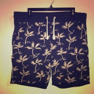 LOGG Navy Palm Tree Sweatpant Shorts Size Large